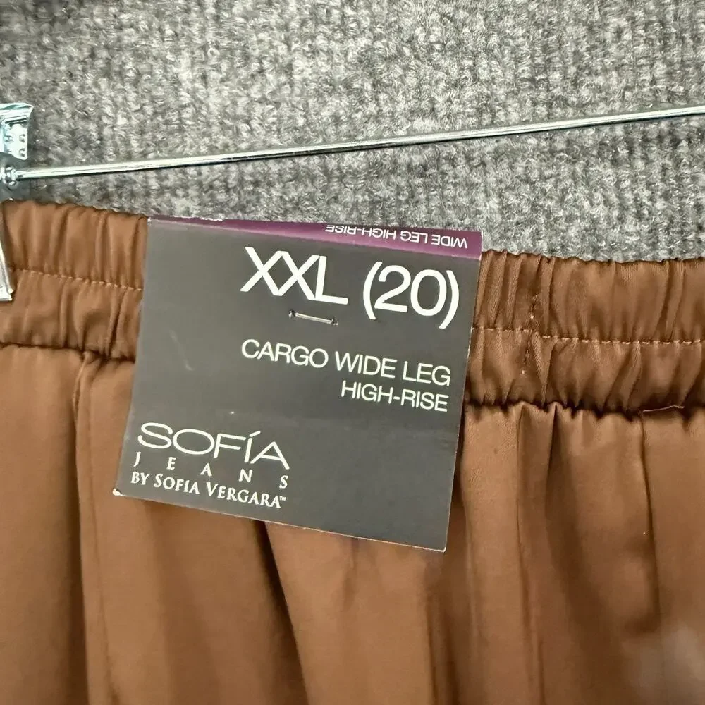 Sofia Vergara Womens Satin Cargo Wide Leg Pants Sz 20 XXL Brown Dressy High Rise